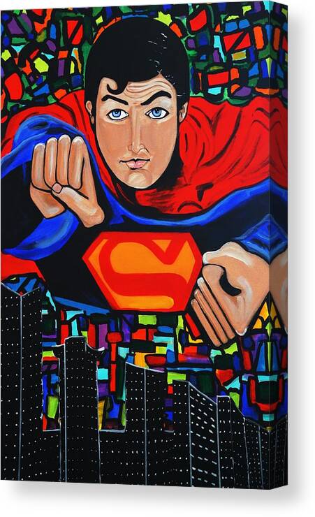 Superman Canvas Print featuring the painting Art Deco Superman by Nora Shepley