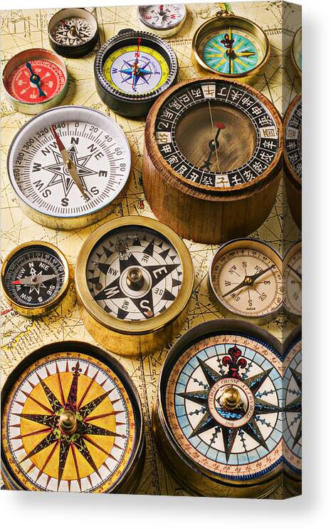 Compass Canvas Print featuring the photograph Assorted compasses by Garry Gay