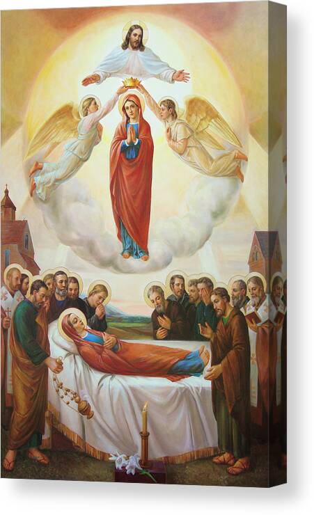 Saint Mary Canvas Print featuring the painting Assumption Of The Blessed Virgin Mary Into Heaven by Svitozar Nenyuk