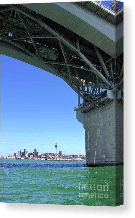 Auckland Canvas Print featuring the photograph Auckland Harbour and Bridge by Gee Lyon