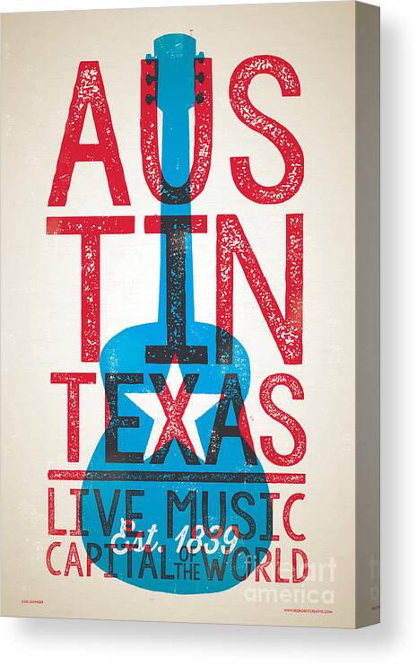 Guitars Canvas Print featuring the digital art Austin Poster - Texas - Live Music by Jim Zahniser