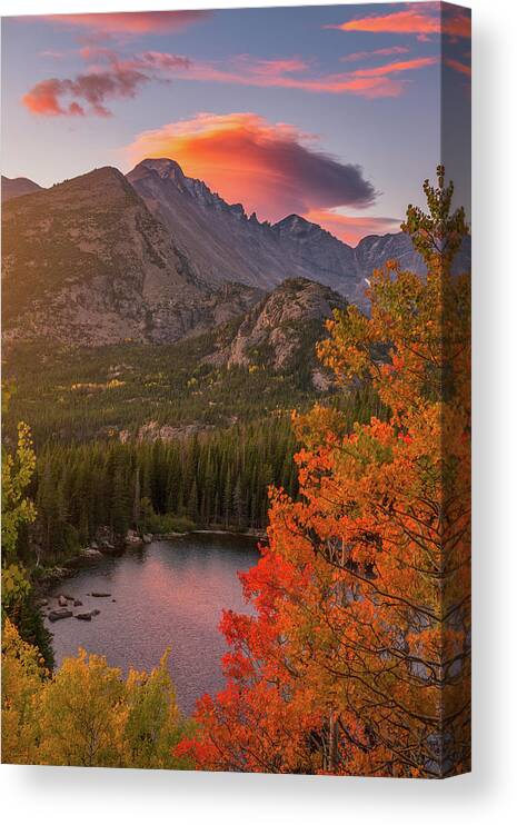 Sunrise Canvas Print featuring the photograph Autumn Sunrise over Longs Peak by Darren White