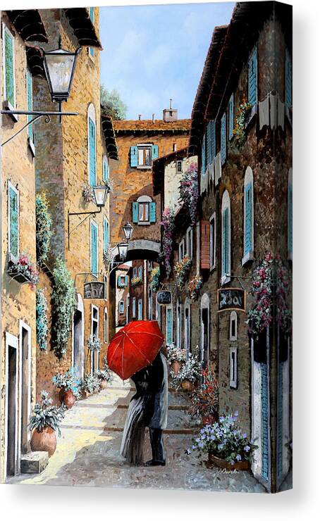Street Scene Canvas Print featuring the painting Ci Baciamo Nel Vicolo by Guido Borelli