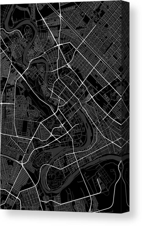 Road Map Canvas Print featuring the digital art Baghdad Iraq Dark Map by Jurq Studio