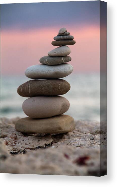 Arrangement Background Balance Beach Beauty Blue Building Color Colour Concept Concepts Construction Design Energy Group Heap Isolated Life Light Natural Nature Ocean Outdoor Pattern Peace Pebble Relax Rock Sand Scene Sea Shape Simplicity Sky Spa Space Stability Stack Stone Summer Sun Top Tower Tranquil Travel Vacation Water White Zen Canvas Print featuring the photograph Balance by Stelios Kleanthous