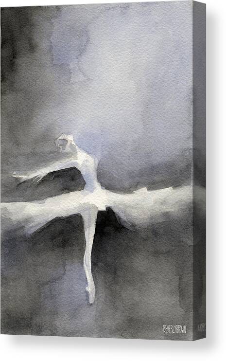 Ballet Canvas Print featuring the painting Ballet Dancer in White Tutu Watercolor Paintings of Dance by Beverly Brown Prints