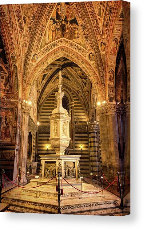 Joan Carroll Canvas Print featuring the photograph Baptistery Siena Italy by Joan Carroll