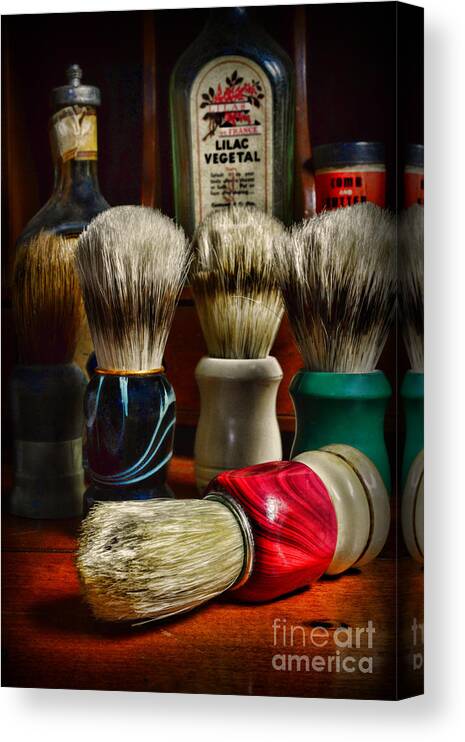 Vintage Barber Canvas Print featuring the photograph Barber - Shaving Brushes by Paul Ward