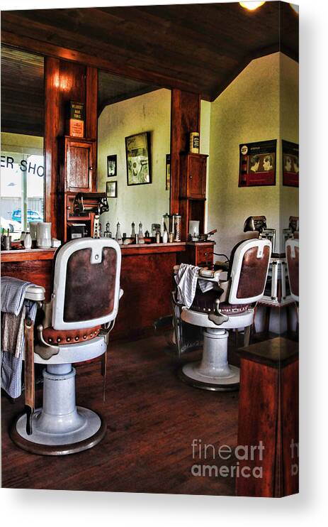 Paul Ward Canvas Print featuring the photograph Barber - Two Chairs No Waiting by Paul Ward