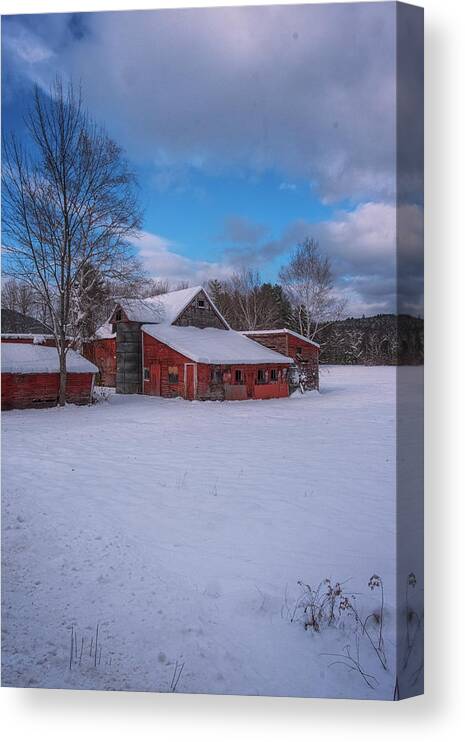 Williamsville Vermont Canvas Print featuring the photograph Barns In Winter by Tom Singleton