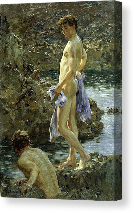 Bathing Group Canvas Print featuring the painting Bathing Group of 1914 by Henry Scott Tuke