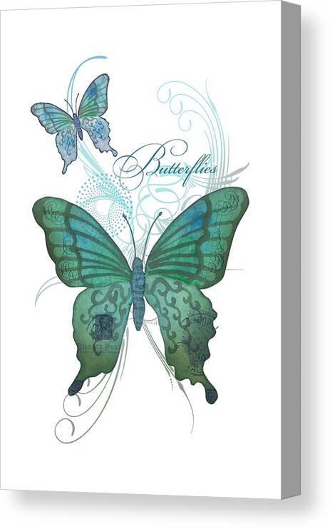 Butterfly Canvas Print featuring the painting Beautiful butterflies n Swirls Modern Style by Audrey Jeanne Roberts