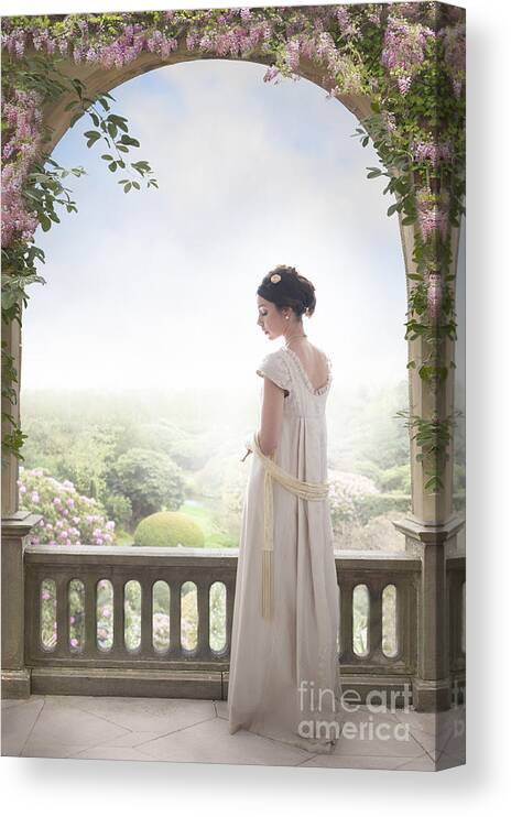 Regency Canvas Print featuring the photograph Beautiful Regency Woman Beneath A Wisteria Arch by Lee Avison