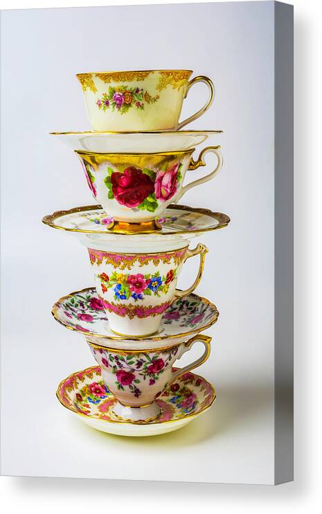 Tea Canvas Print featuring the photograph Beautiful Stacked Tea Cups by Garry Gay