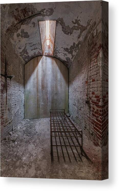 Eastern State Penitentiary Canvas Print featuring the photograph Bed And Shadows by Tom Singleton
