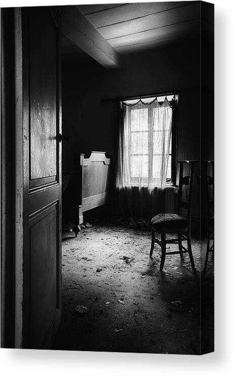 Bed Room Canvas Print featuring the photograph Bed Room Chair - Abandoned Building by Dirk Ercken