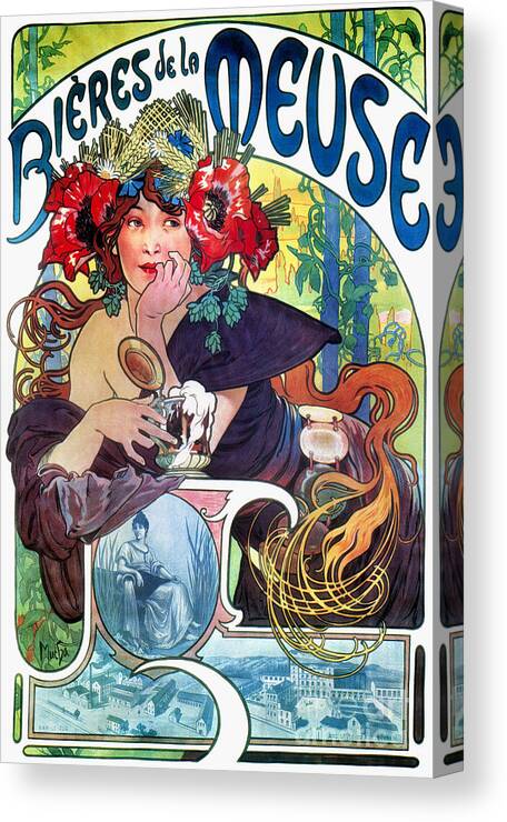 1897 Canvas Print featuring the photograph BEER AD BY MUCHA, c1897 by Granger