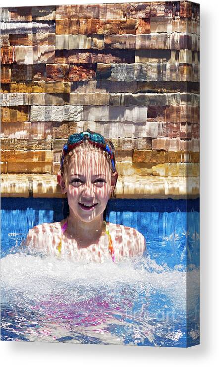 Girl Canvas Print featuring the photograph Behind the Falls by Linda Lees