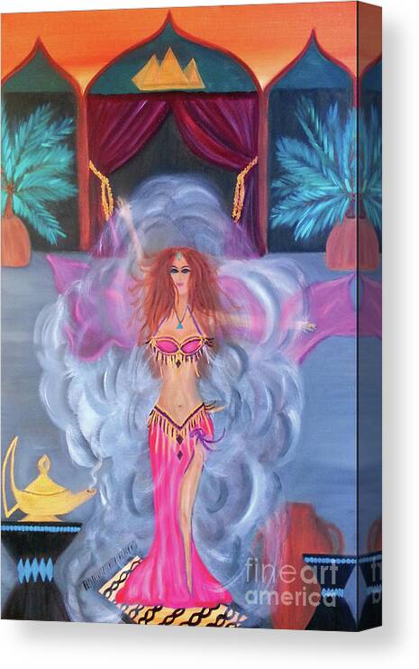 Belly Dance Canvas Print featuring the painting Belly Dance Genie by Artist Linda Marie