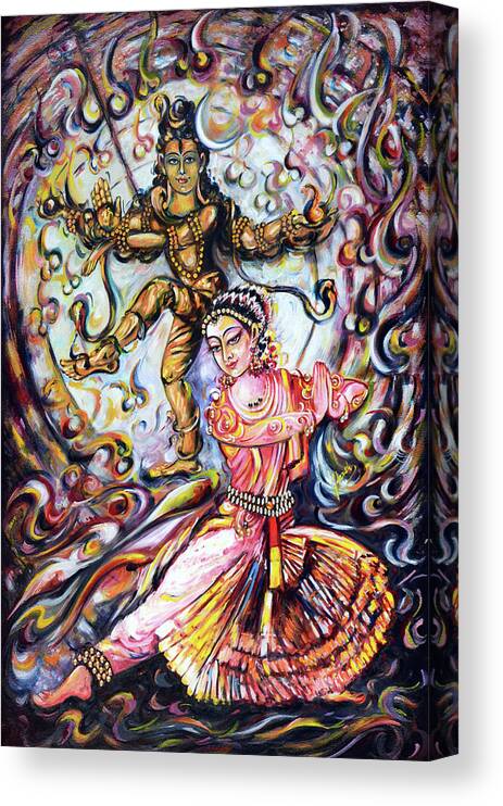 Bharatnatyam Canvas Print featuring the painting Bharatnatyam Dancer by Harsh Malik