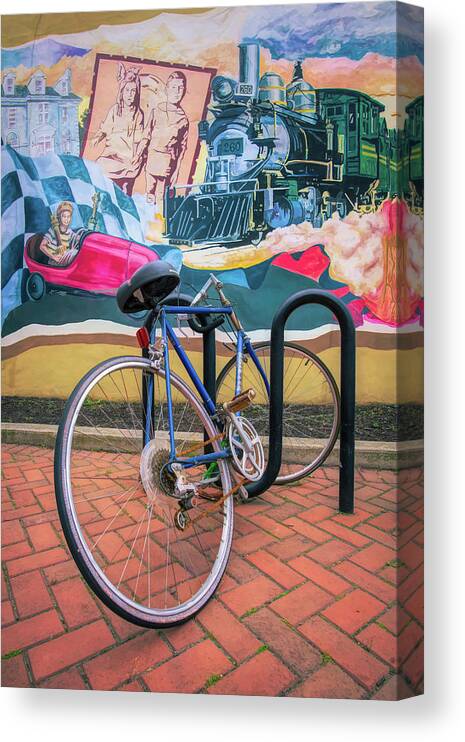 Bicycle Canvas Print featuring the photograph Bicycle In Rack Enjoying The Mural by Gary Slawsky