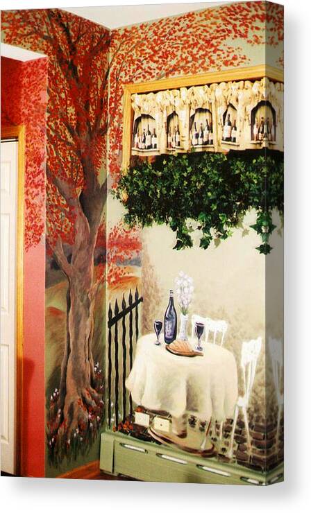 Mural Canvas Print featuring the painting Bistro Mural Detail 2 by William Russell Nowicki