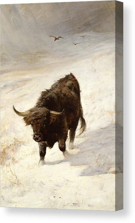 Highland Canvas Print featuring the painting Black Beast Wanderer by Joseph Denovan Adam