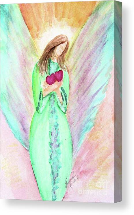 Twinflame Canvas Print featuring the painting Blessing Angel by Lora Tout