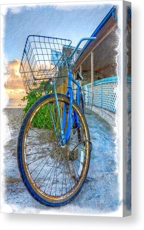 Clouds Canvas Print featuring the photograph Blue Bike by Debra and Dave Vanderlaan