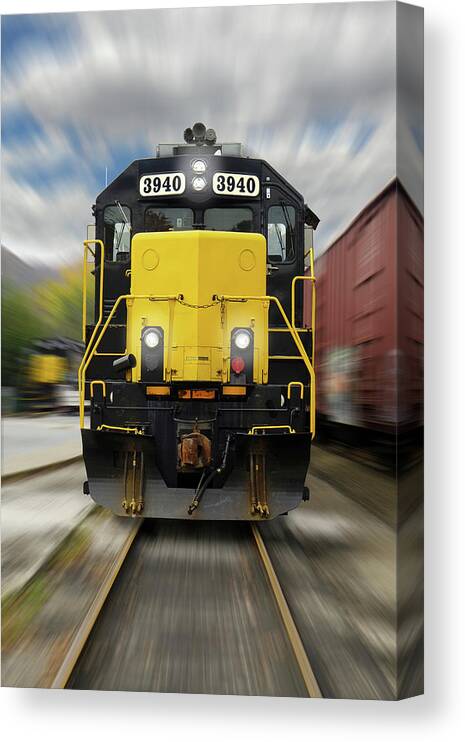 Railroad Canvas Print featuring the photograph Blue Rridge Southern 3940 On The Move by Mike McGlothlen