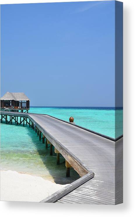Maldives Canvas Print featuring the photograph Boardwalk in Paradise by Corinne Rhode