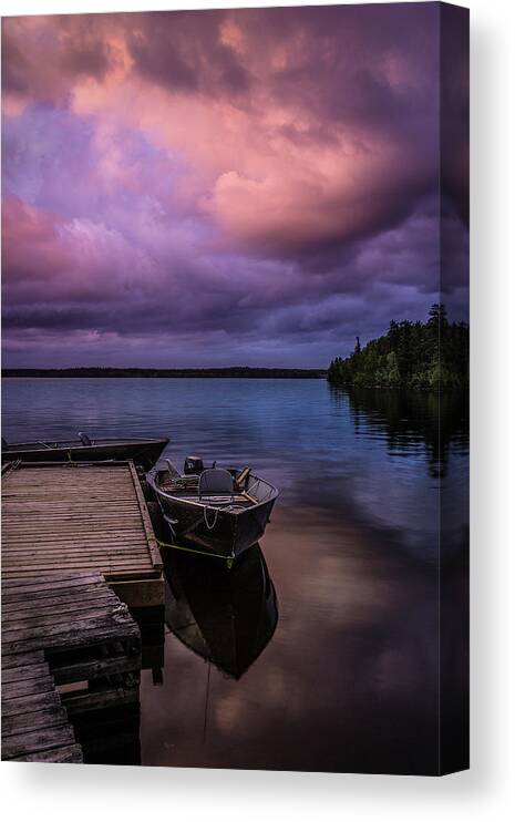 Lake Canvas Print featuring the photograph Boat Dock at Sunrise by Rick Strobaugh