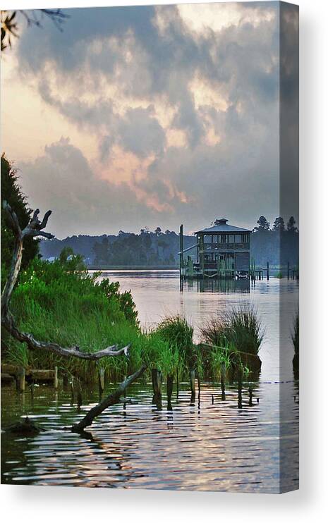 Palm Canvas Print featuring the photograph Boathouse on the Bon Secour Vertical by Michael Thomas