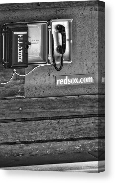Boston Canvas Print featuring the photograph Boston Red Sox Dugout Telephone BW by Susan Candelario