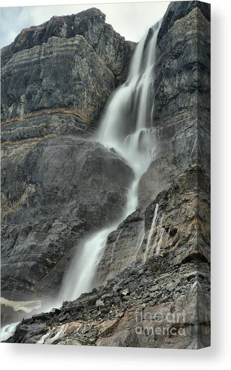Bow Glacier Falls Canvas Print featuring the photograph Bow Glacier Waterfall Portrait by Adam Jewell