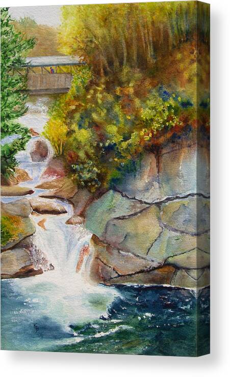 New England Canvas Print featuring the painting Bridge Over Traveled Water by Karen Fleschler