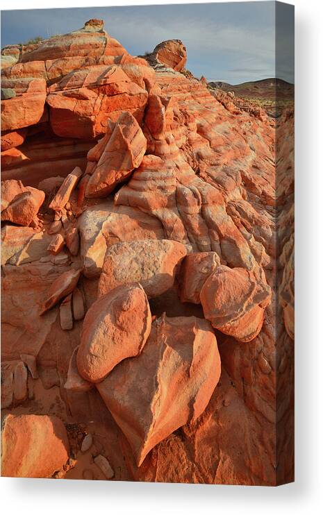 Valley Of Fire State Park Canvas Print featuring the photograph Brilliantly Colored Sandstone at Sunrise in Valley of Fire by Ray Mathis