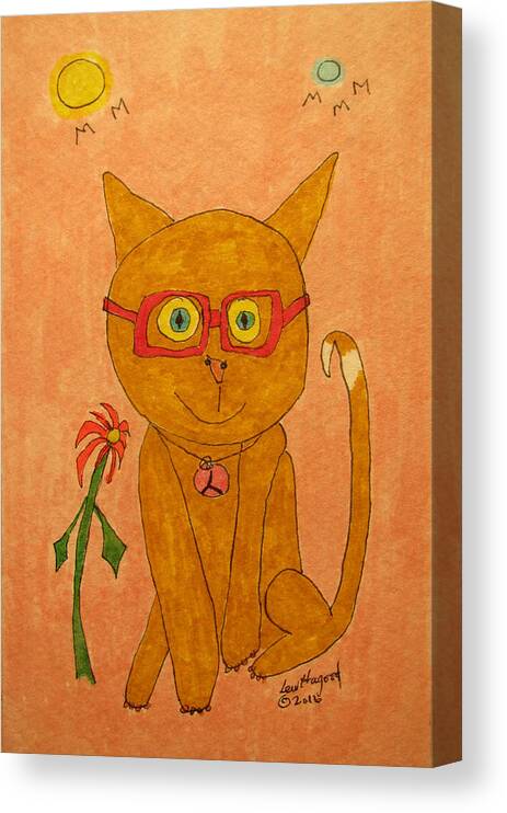 Hagood Canvas Print featuring the painting Brown Cat With Glasses by Lew Hagood