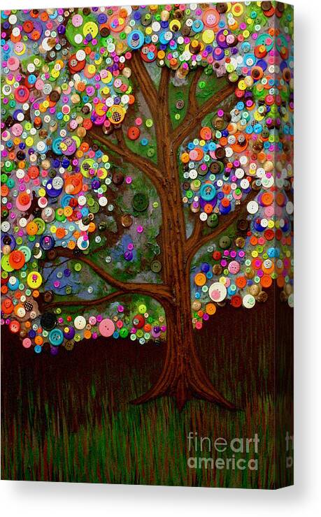 Button Canvas Print featuring the painting Button tree 0007 by Monica Furlow