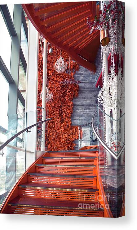 Stair Canvas Print featuring the photograph Cafe With Decorative Stair by Ariadna De Raadt