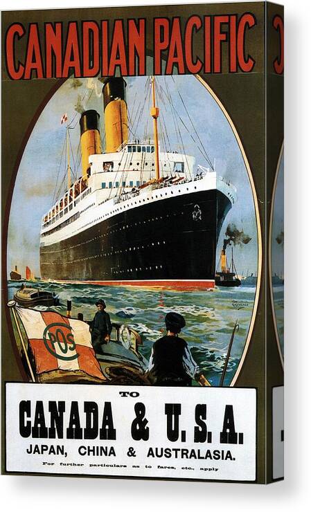 Canadian Pacific Canvas Print featuring the mixed media Canadian Pacific - Canada, USA, Japan, China and Australia - Retro travel Poster - Vintage Poster by Studio Grafiikka