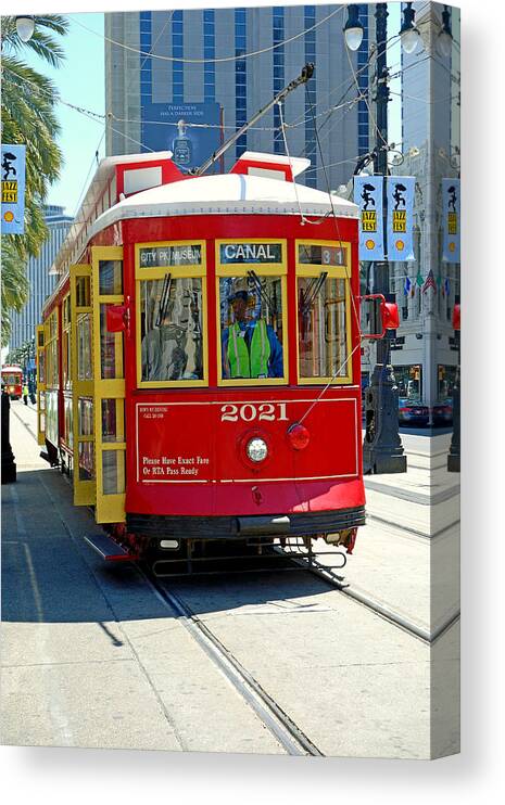 Canal Canvas Print featuring the photograph Canal Street Cable Car by Robert Meyers-Lussier