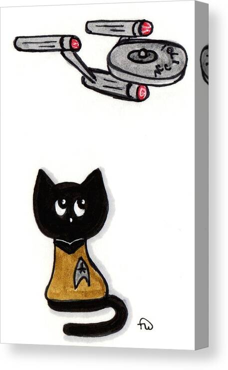 Cat Canvas Print featuring the painting Star Trek Captain Kitty by Tambra Wilcox