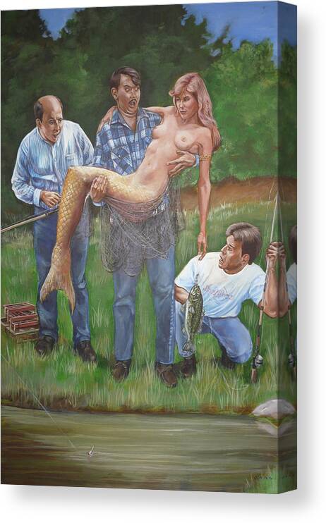 Mermaid Canvas Print featuring the painting Catch of the Day by Bryan Bustard