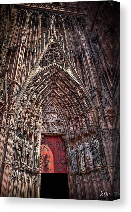 Strasbourg Cathedral Entrance Canvas Print featuring the photograph Cathedral Entance by Endre Balogh