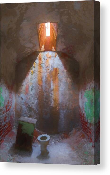 Eastern State Penitentiary Canvas Print featuring the photograph Cell And Commode by Tom Singleton