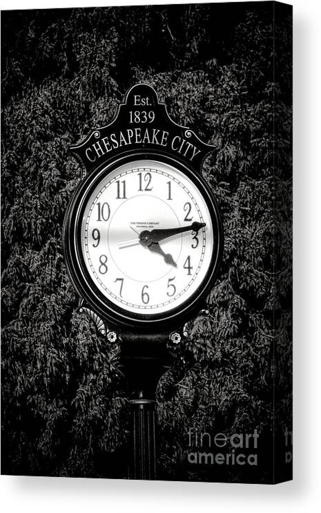 Town Canvas Print featuring the photograph Chesapeake City Clock by Olivier Le Queinec