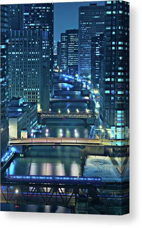 Chicago Canvas Print featuring the photograph Chicago Bridges by Steve Gadomski