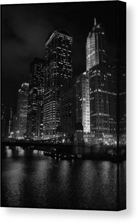 Chicago Canvas Print featuring the photograph Chicago Wacker Drive Night Portrait by Kyle Hanson