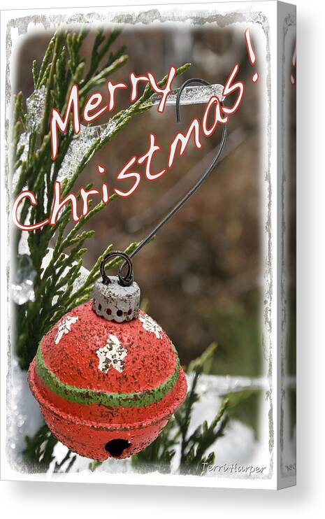 Christmas Ornament Canvas Print featuring the photograph Christmas Bell Ornament by Terri Harper